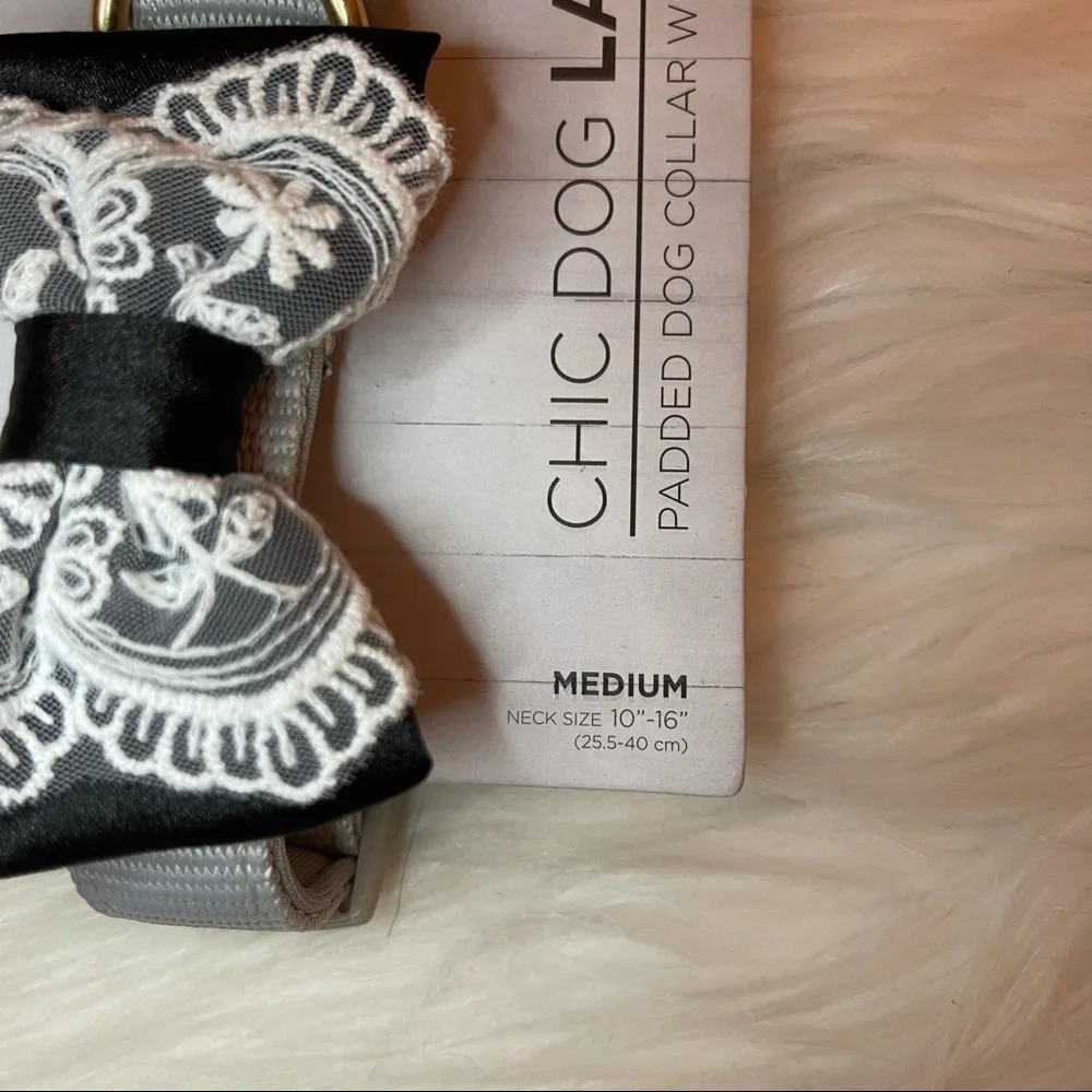 NWT Doghaus Gray Lace Bow Princess Clip Collar Medium